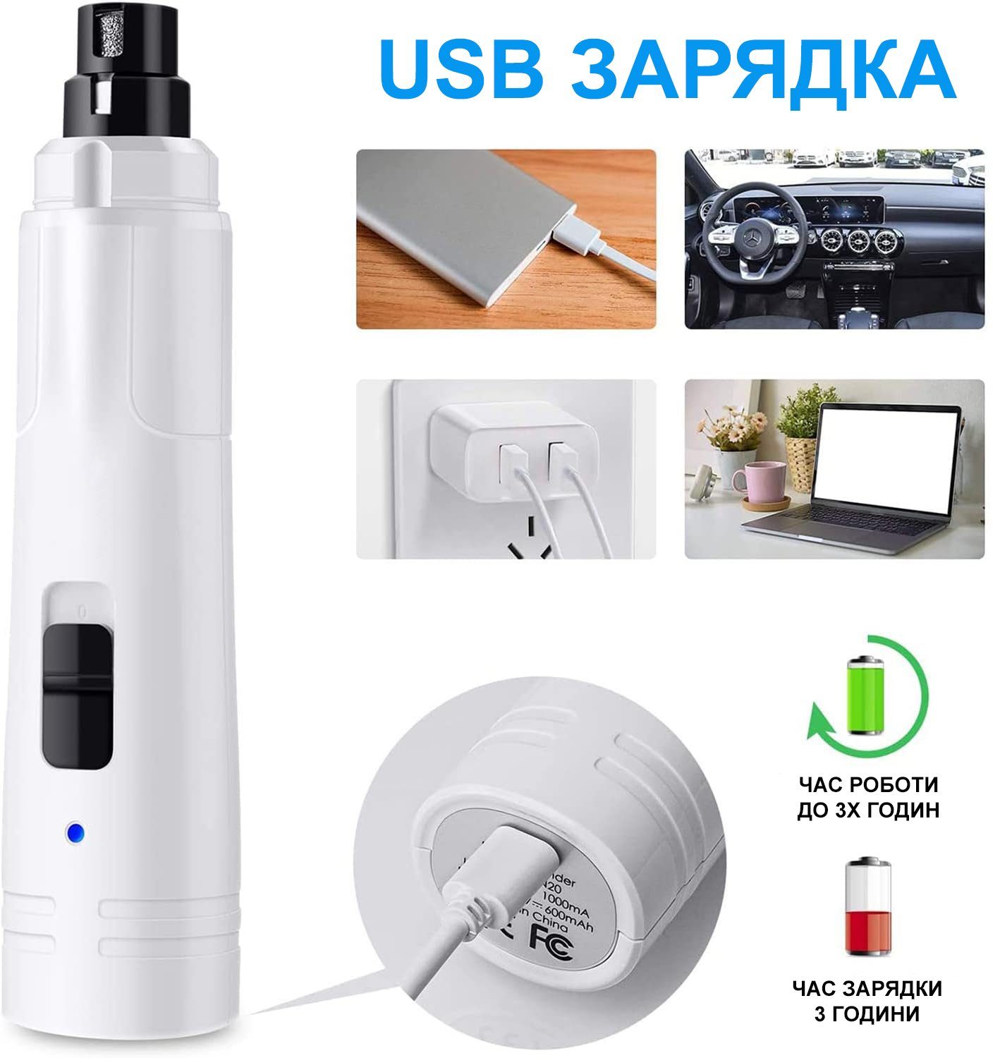 Електричний гриндер для підпилювання кігтів собак та котів iPets NG20, точилка для кігтів тварин, білий 6