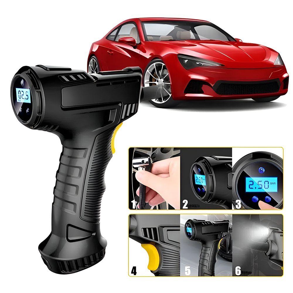 Портативний акумуляторний насос - компресор Podofo PAC-01 для авто, мотоцикла, велосипеда, спортивного спорядження, чорний 11