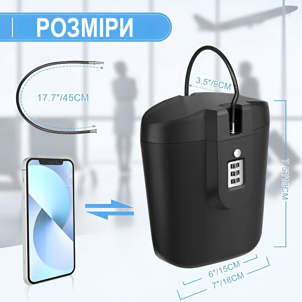 Портативний пляжний сейф Usafe BLB-01, міні-сейф для речей з кодовим замком, вологозахищений, чорний 6