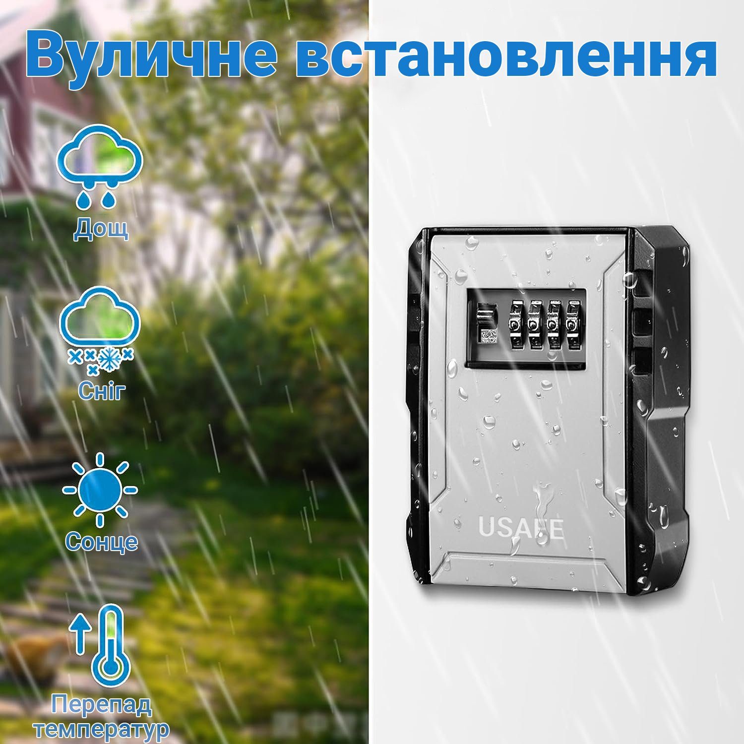 Антивандальний зовнішній міні сейф для ключів uSafe KS-09+, з кодовим замком, настінний, збільшена версія, Сірий 12