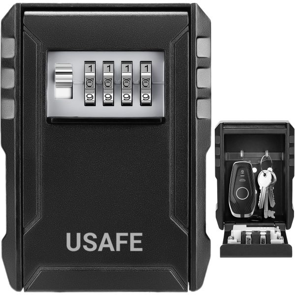 Антивандальний зовнішній міні сейф для ключів uSafe KS-09+, з кодовим замком, настінний, збільшена версія, Чорний