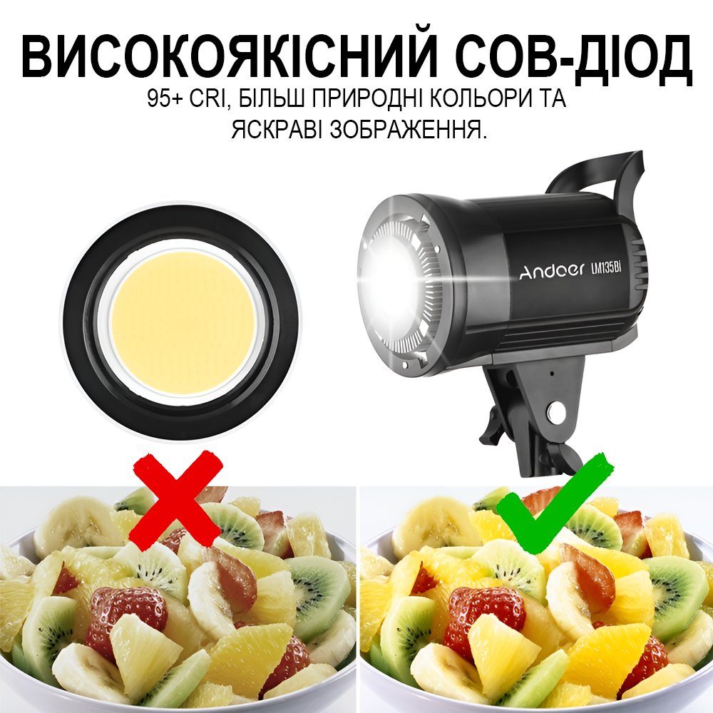 Постійне студійне LED відеосвітло Andoer LM135Bi | Потужна заповнююча лампа для студії, 135W 5