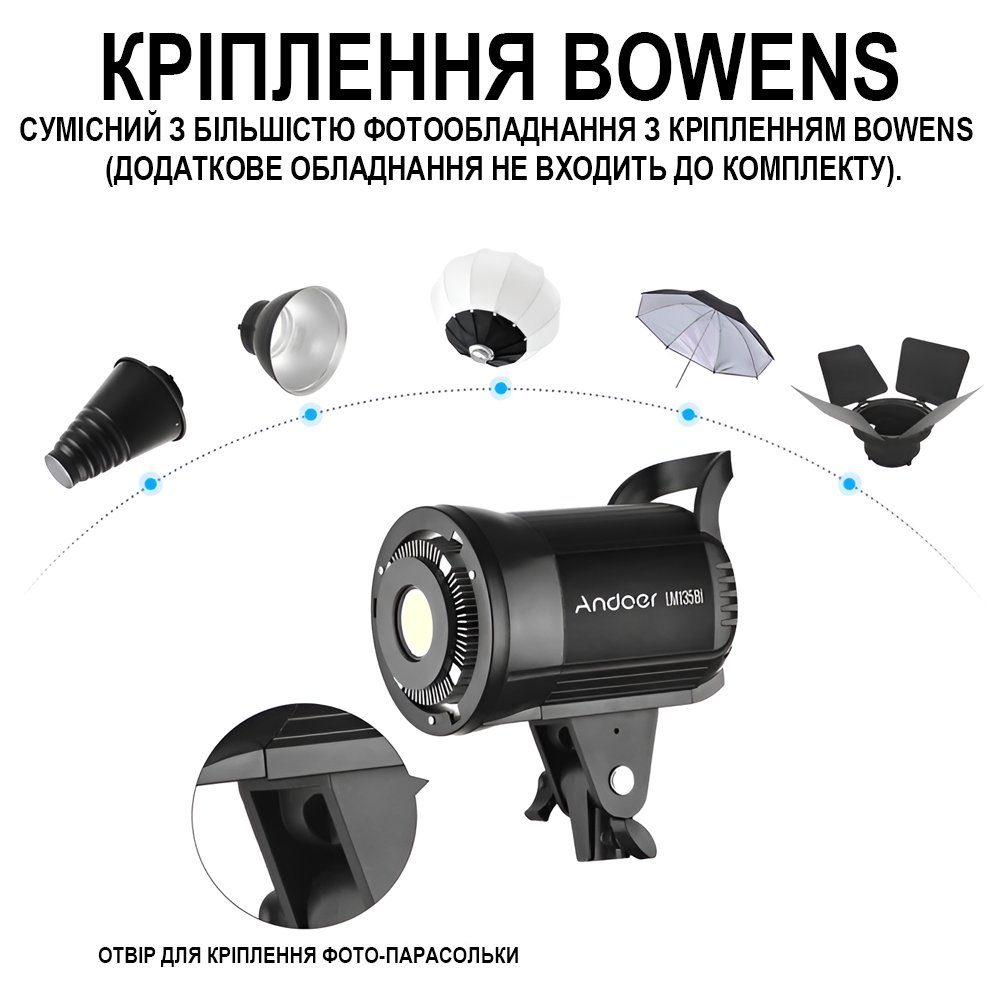 Постійне студійне LED відеосвітло Andoer LM135Bi | Потужна заповнююча лампа для студії, 135W 8