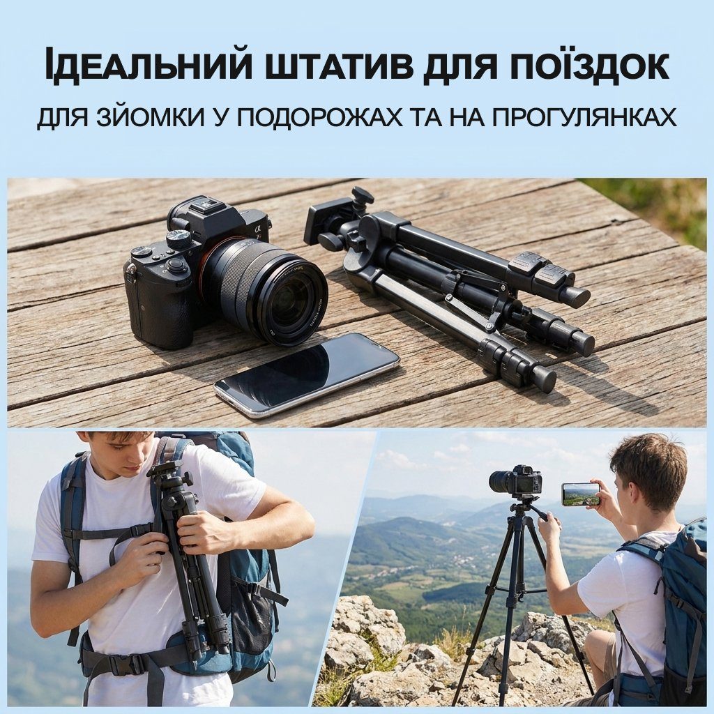 Дорожній штатив для смартфона та камери Andoer TR-07 Mini, компактний розкладний алюмінієвий трипод для подорожі, 61 см, Чорний 7