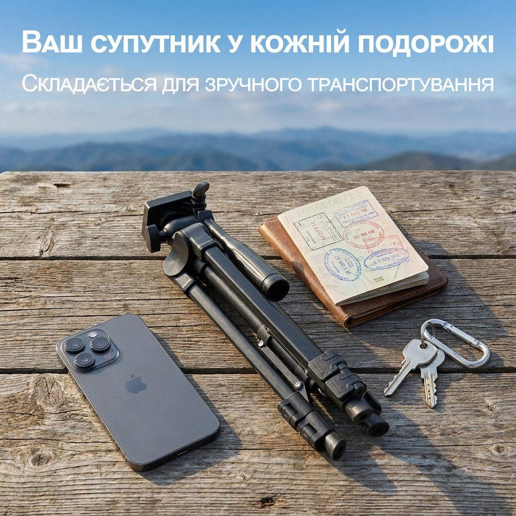 Дорожній штатив для смартфона та камери Andoer TR-07 Mini, компактний розкладний алюмінієвий трипод для подорожі, 61 см, Чорний 2