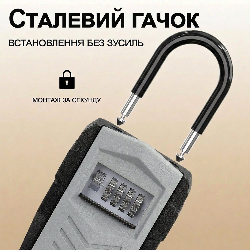 Підвісний металевий міні сейф для ключів з кодовим замком uSafe KS-11h, антивандальний бокс з гачком і паролем, Сірий 4