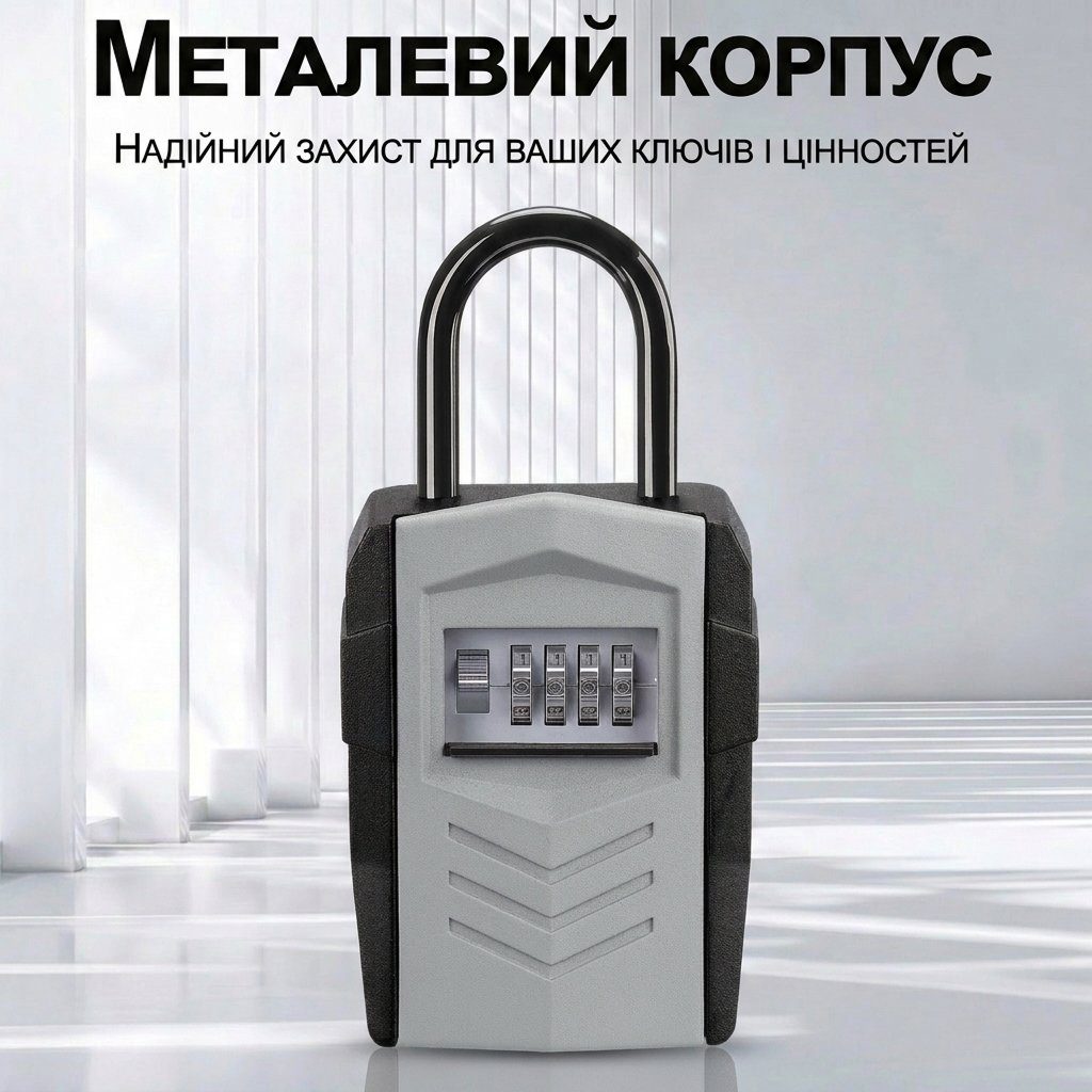 Підвісний металевий міні сейф для ключів з кодовим замком uSafe KS-11h, антивандальний бокс з гачком і паролем, Сірий 3