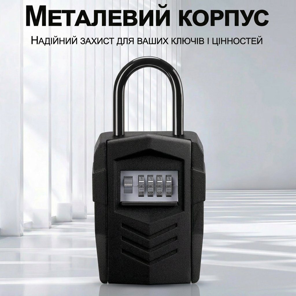Підвісний металевий міні сейф для ключів з кодовим замком uSafe KS-11h, антивандальний бокс з гачком і паролем, Чорний 3
