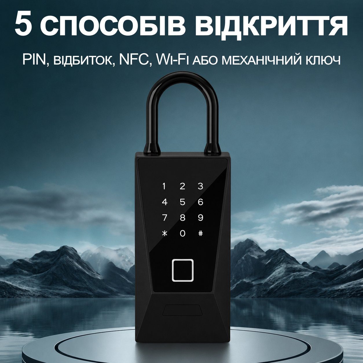 Розумний Wi-Fi сейф для ключів з гачком uSafe KS-12wh з біометричним сканером, NFC, PIN-кодом та захистом IPX5, Чорний 4