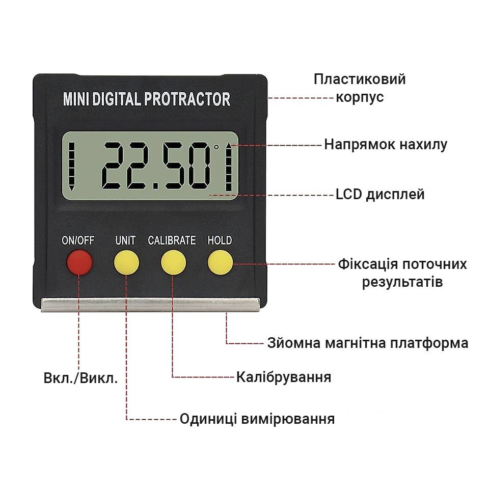 Кутомір електронний, магнітний рівень, транспортир, інклінометр FUERS 134SL(2) 5