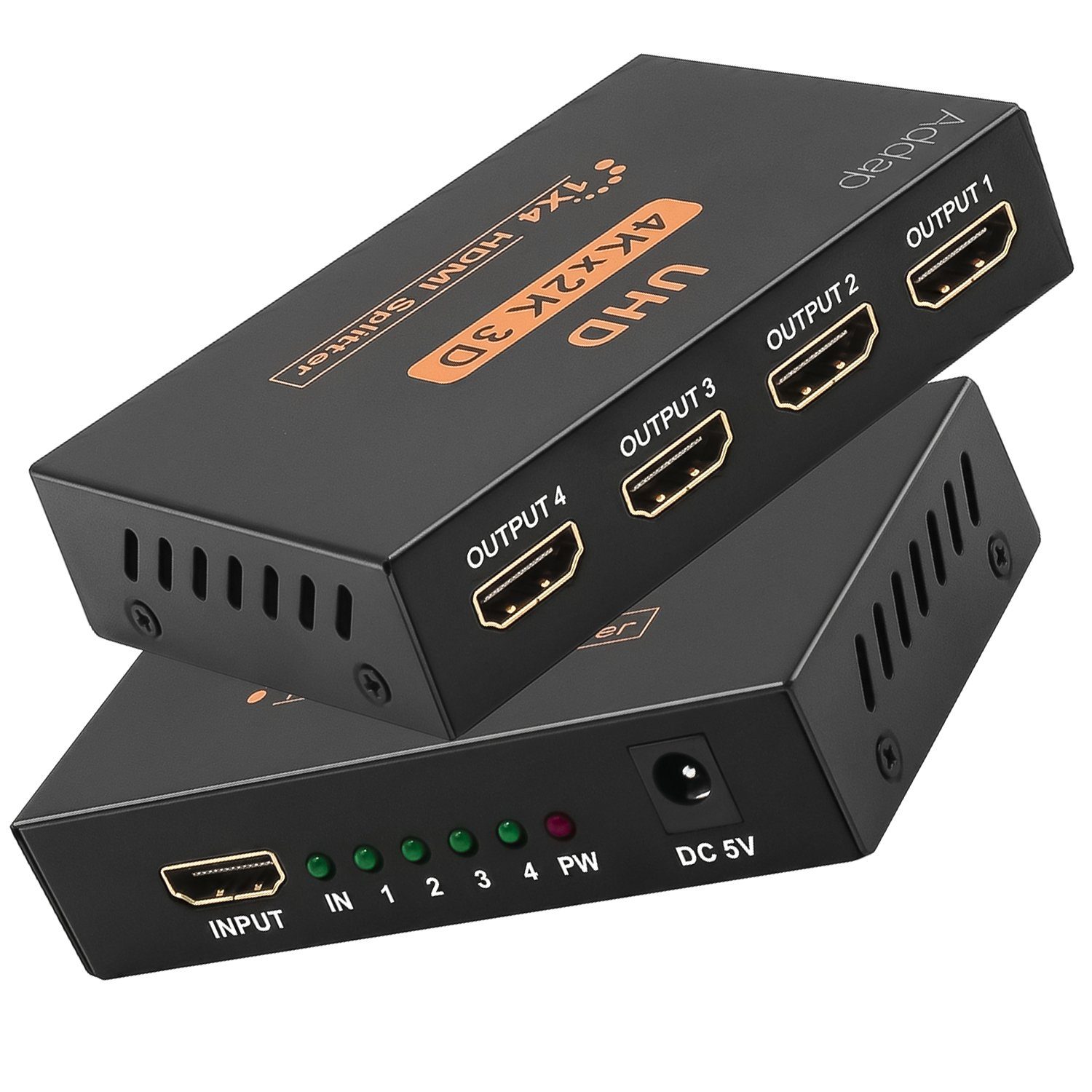 Активний HDMI розгалужувач на 4 порти Addap HVS-02, чотирьохнаправлений відео сплітер 4К 2