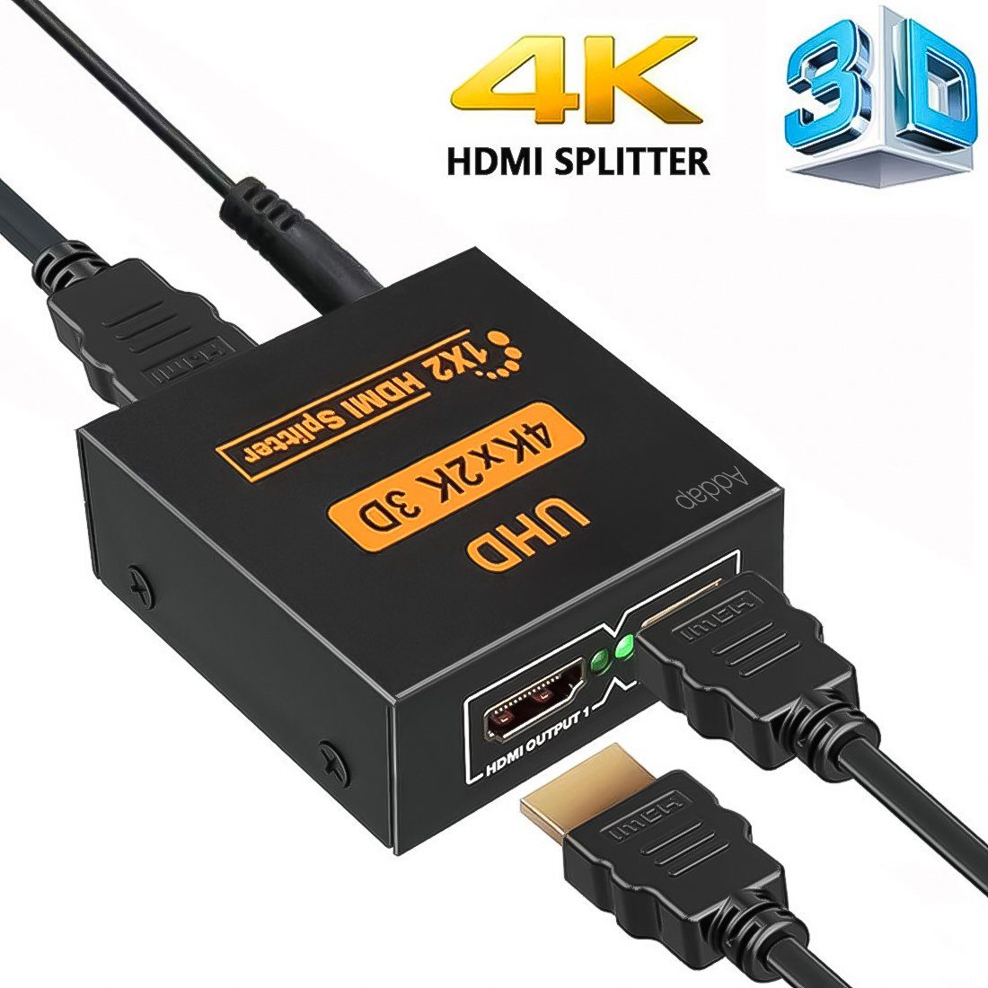 Активний HDMI розгалужувач на 2 порти UHD, двонаправлений відео спліттер Addap HVS-01, 4К, 2K, 3D, 1080Р 9