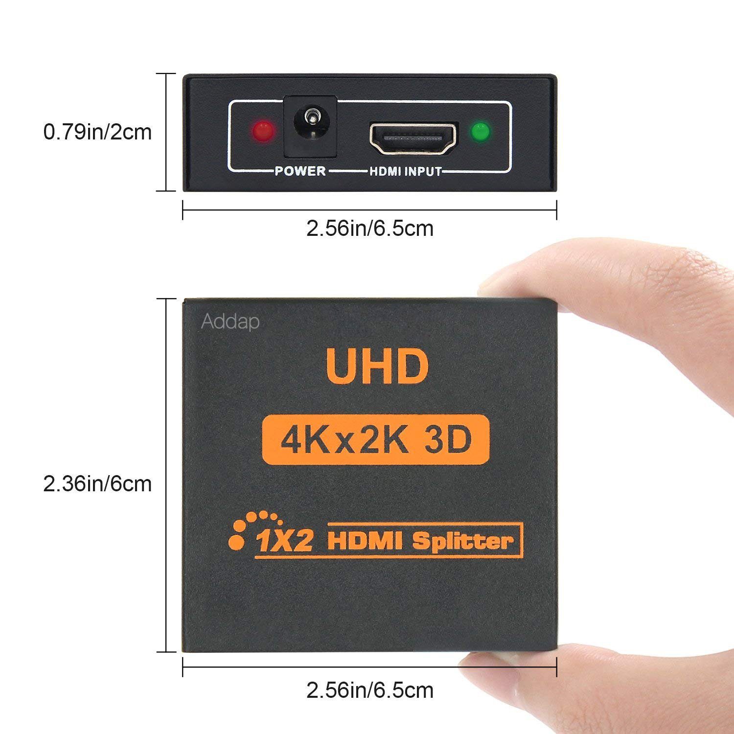 Активний HDMI розгалужувач на 2 порти UHD, двонаправлений відео спліттер Addap HVS-01, 4К, 2K, 3D, 1080Р 10