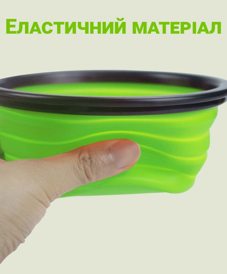 Складна похідна миска в дорогу для тварин iPets, з карабіном, Зелена 10
