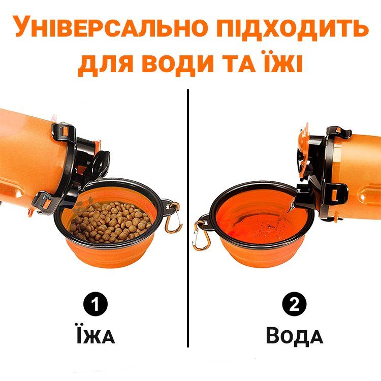 Складна похідна миска в дорогу для тварин iPets, з карабіном, Оранжева 4