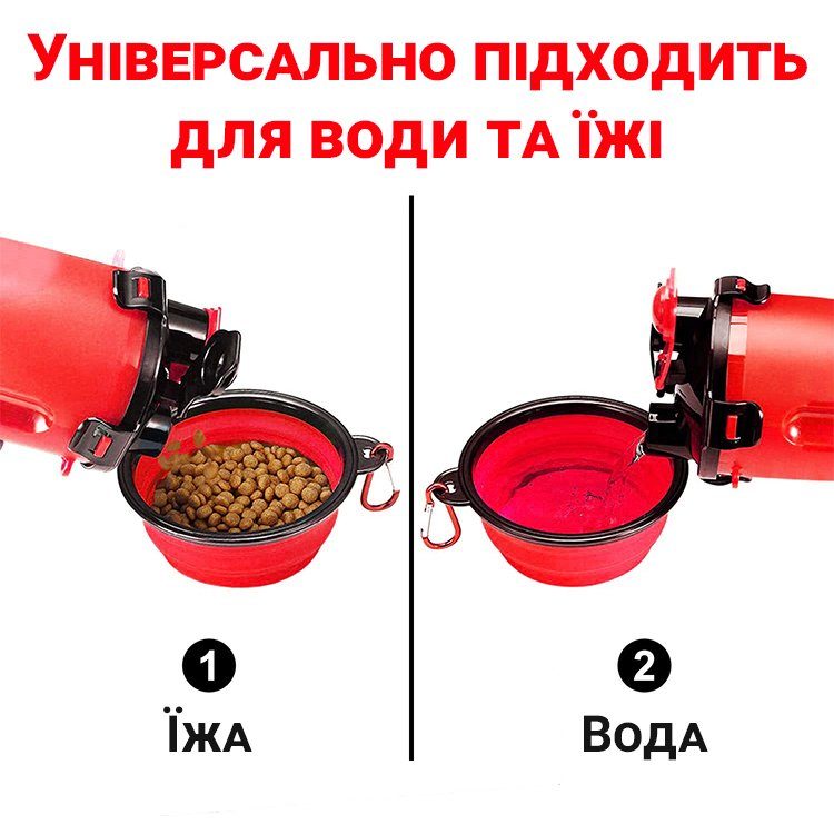 Складна похідна миска в дорогу для тварин iPets, з карабіном, Червона 6
