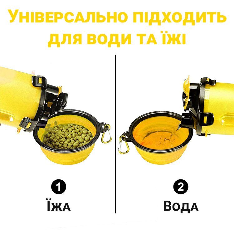 Складна похідна миска в дорогу для тварин iPets, з карабіном, Жовта 6