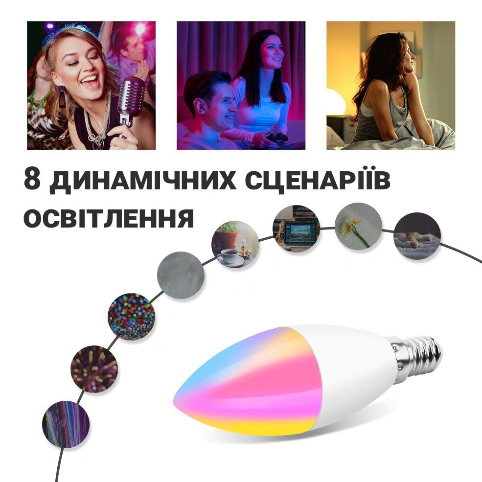 Розумна світлодіодна WiFi LED лампочка USmart Bulb-02w, E14, RGB лампа з підтримкою Tuya, Android/iOS 8