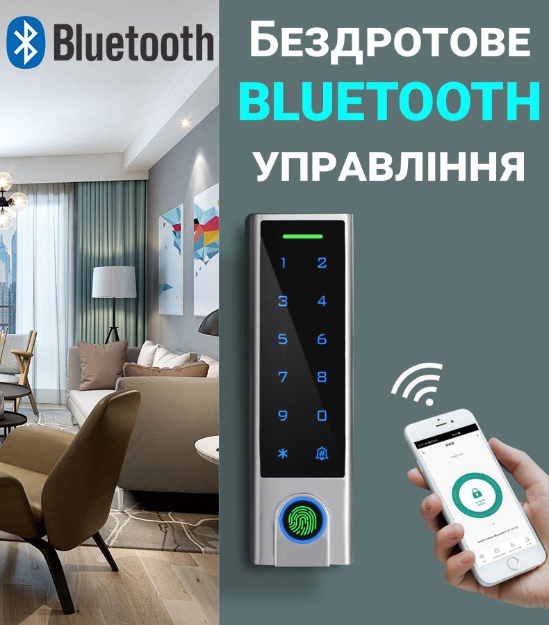 Розумна біометрична панель доступу з Bluetooth та сканером відбитку пальця USmart AC-01b, підтримка Tuya, iOS/Android 7