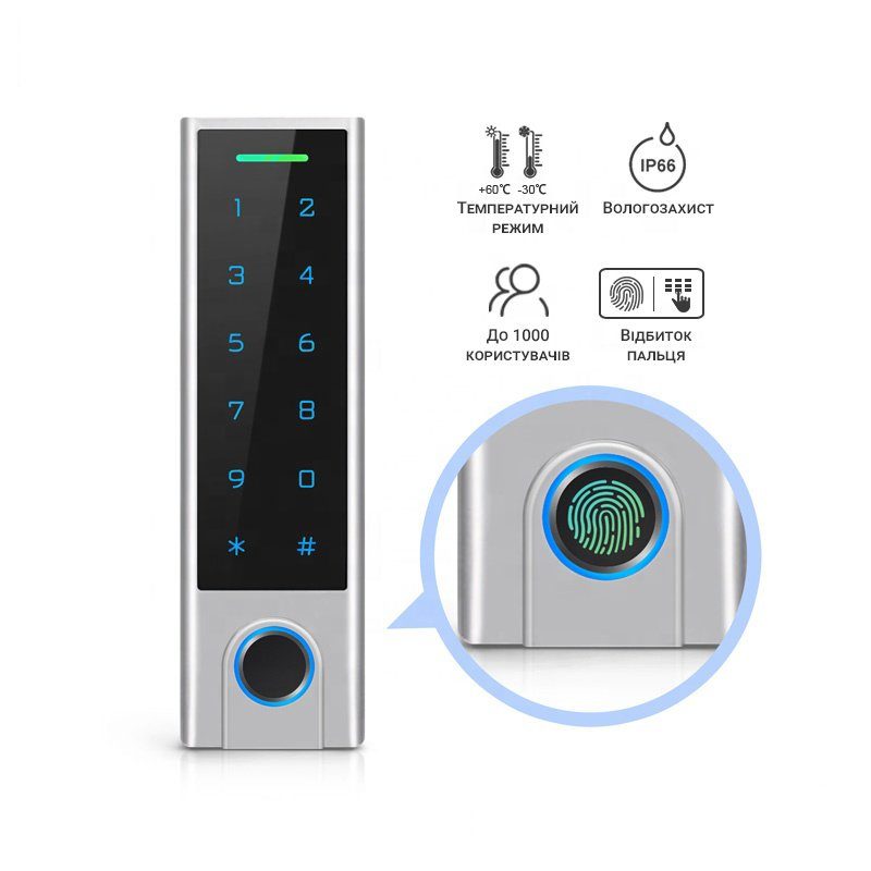 Розумна біометрична панель доступу з Bluetooth та сканером відбитку пальця USmart AC-01b, підтримка Tuya, iOS/Android 5
