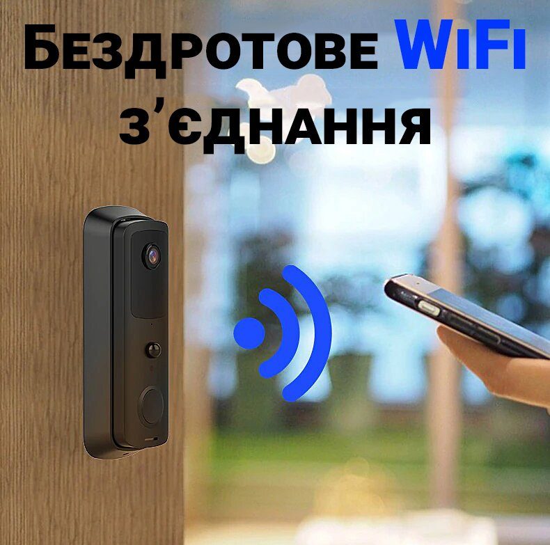 Розумний дверний відеодомофон з WiFi та датчиком руху USmart VDB-01w, відеодзвінок + приймач із підтримкою Tuya, Black 5