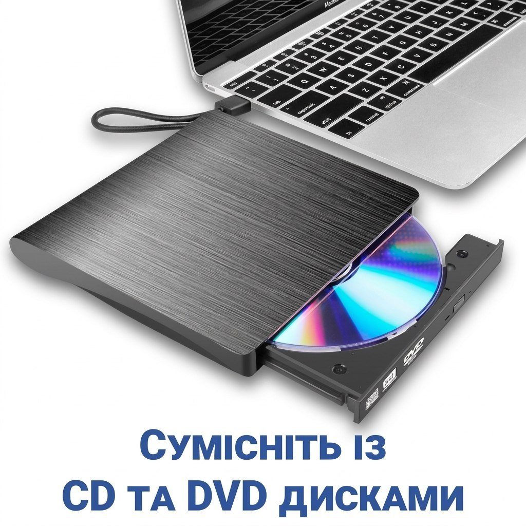 Зовнішній USB 3.0 оптичний дископривід Addap EDB-01 | портативний дисковод для комп’ютера, ноутбука, зчитувач CD-RW, DVD-RW 3