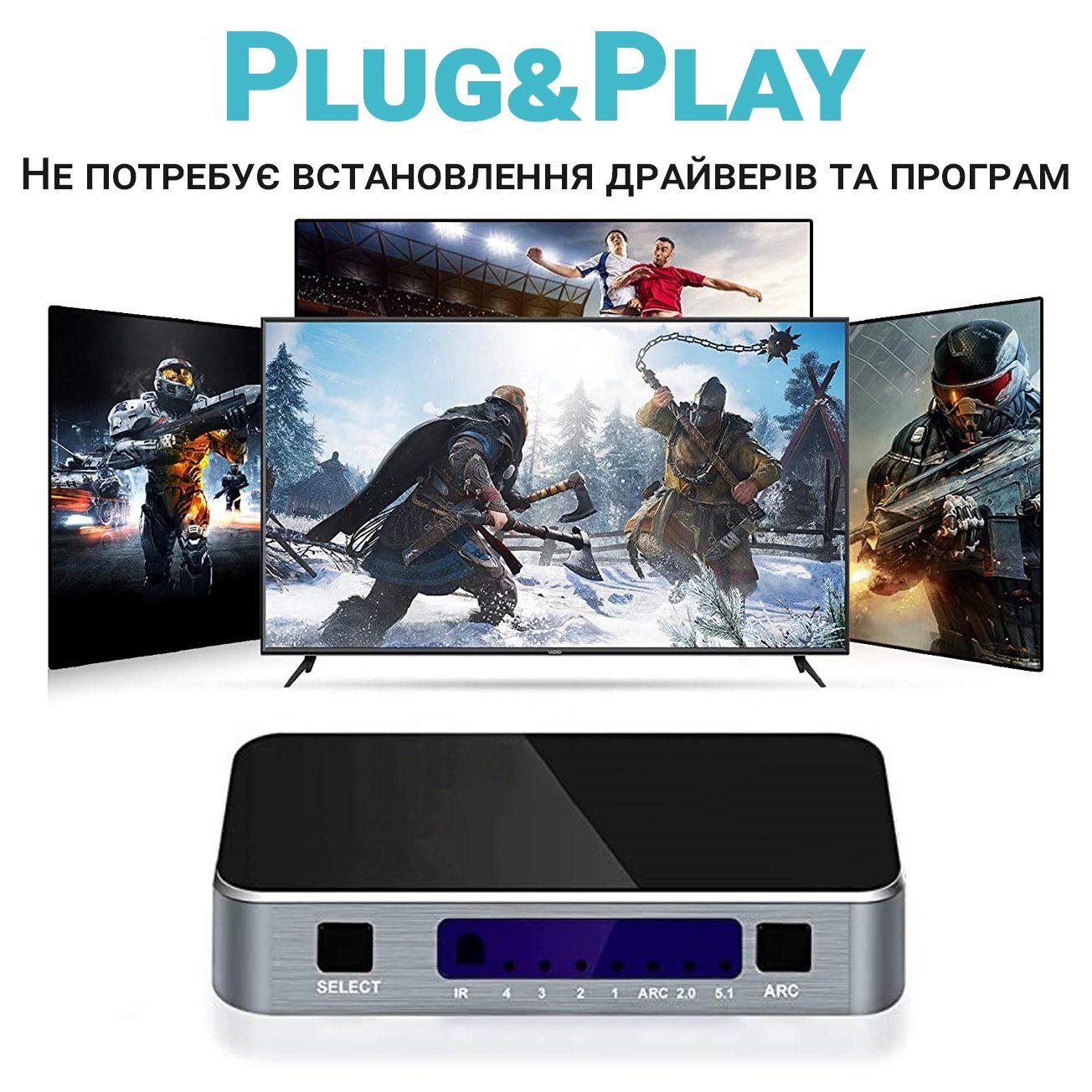 HDMI Комутатор | світч на 4 порти Addap HVS-04, чотиринаправлений відео перемикач 4К, з підтримкою ARC, Silver 5