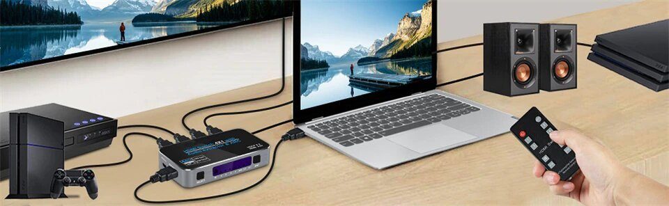 HDMI Комутатор | світч на 4 порти Addap HVS-04, чотиринаправлений відео перемикач 4К, з підтримкою ARC, Silver 10