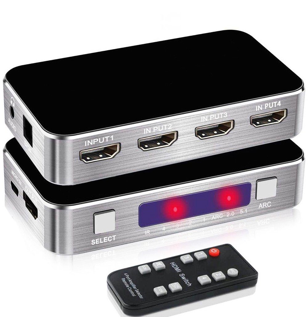 HDMI Комутатор | світч на 4 порти Addap HVS-04, чотиринаправлений відео перемикач 4К, з підтримкою ARC, Silver 2