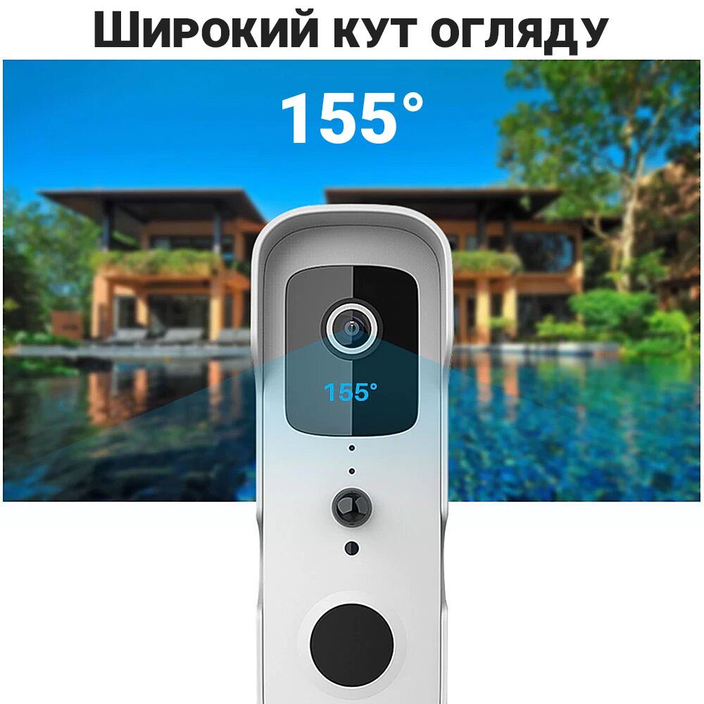 Розумний дверний відеодомофон з WiFi та датчиком руху USmart VDB-01w, відеодзвінок з підтримкою Tuya, White 7