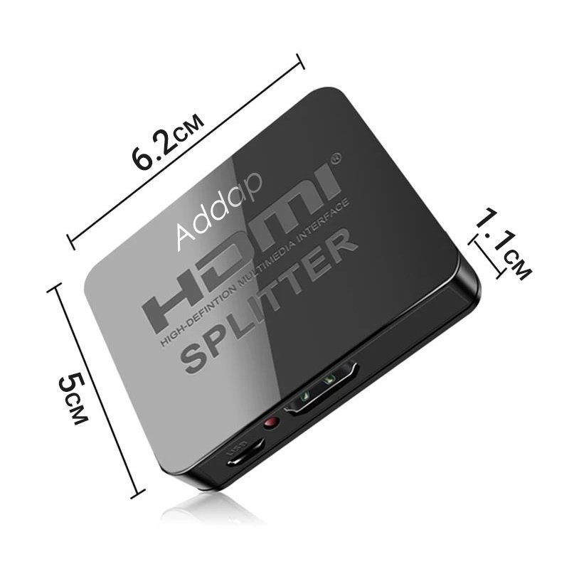 Двопортовий HDMI сплітер на 2 виходи Addap HVS-07, активний відео розгалужувач, 4К 9