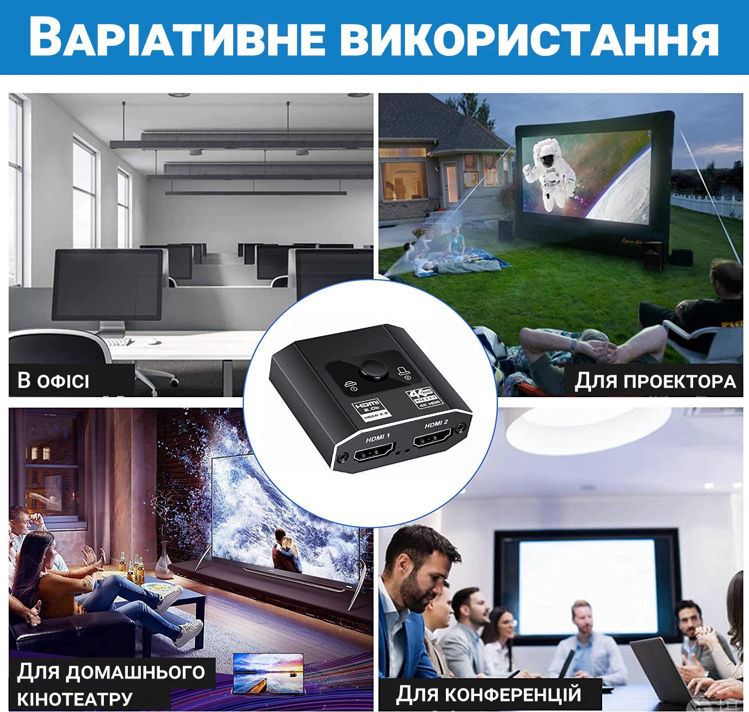 Двохсторонній HDMI розгалужувач Bi-Direction Switch на 2 канали Addap HVS-08 | 2в1: перемикач + комутатор відеосигналу 12