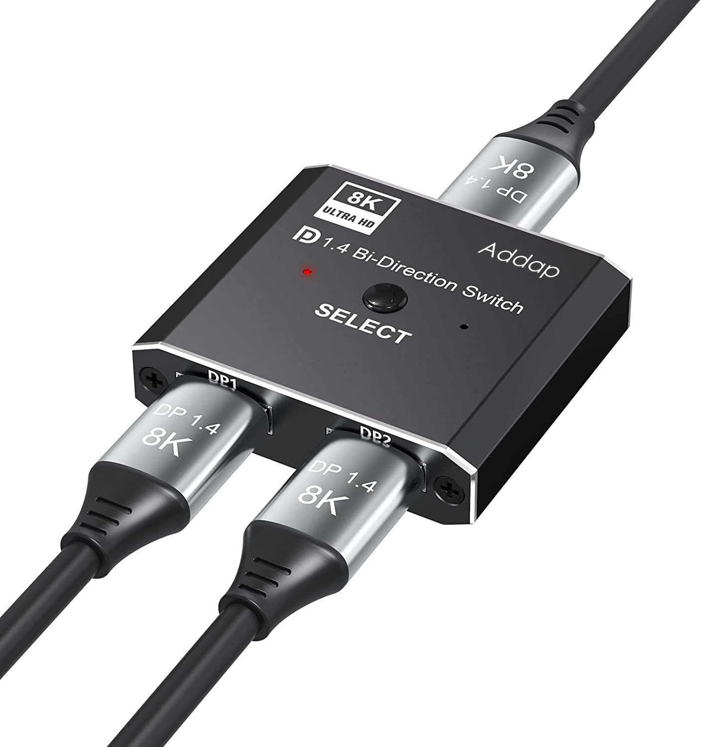 DisplayPort світч двонаправлений Addap DPS-01 | активний розгалужувач + комутатор для відео та аудіо потоку, 8K/30Hz 10
