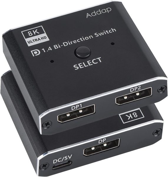 DisplayPort світч двонаправлений Addap DPS-01 | активний розгалужувач + комутатор для відео та аудіо потоку, 8K/30Hz