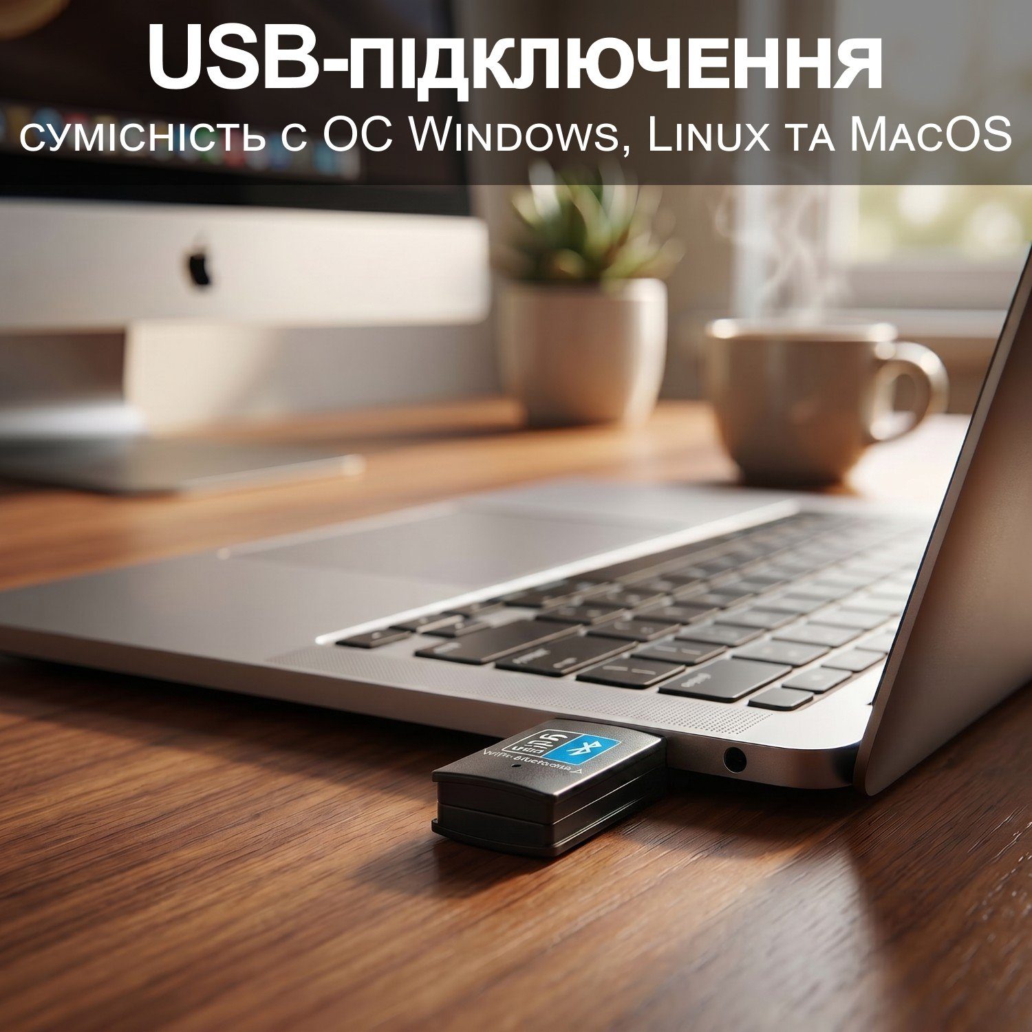 Зовнішній мережевий адаптер 2в1: WiFi + Bluetooth, з USB підключенням Addap UWA-03 | 2,4 ГГц, 150 Мбіт/с 3