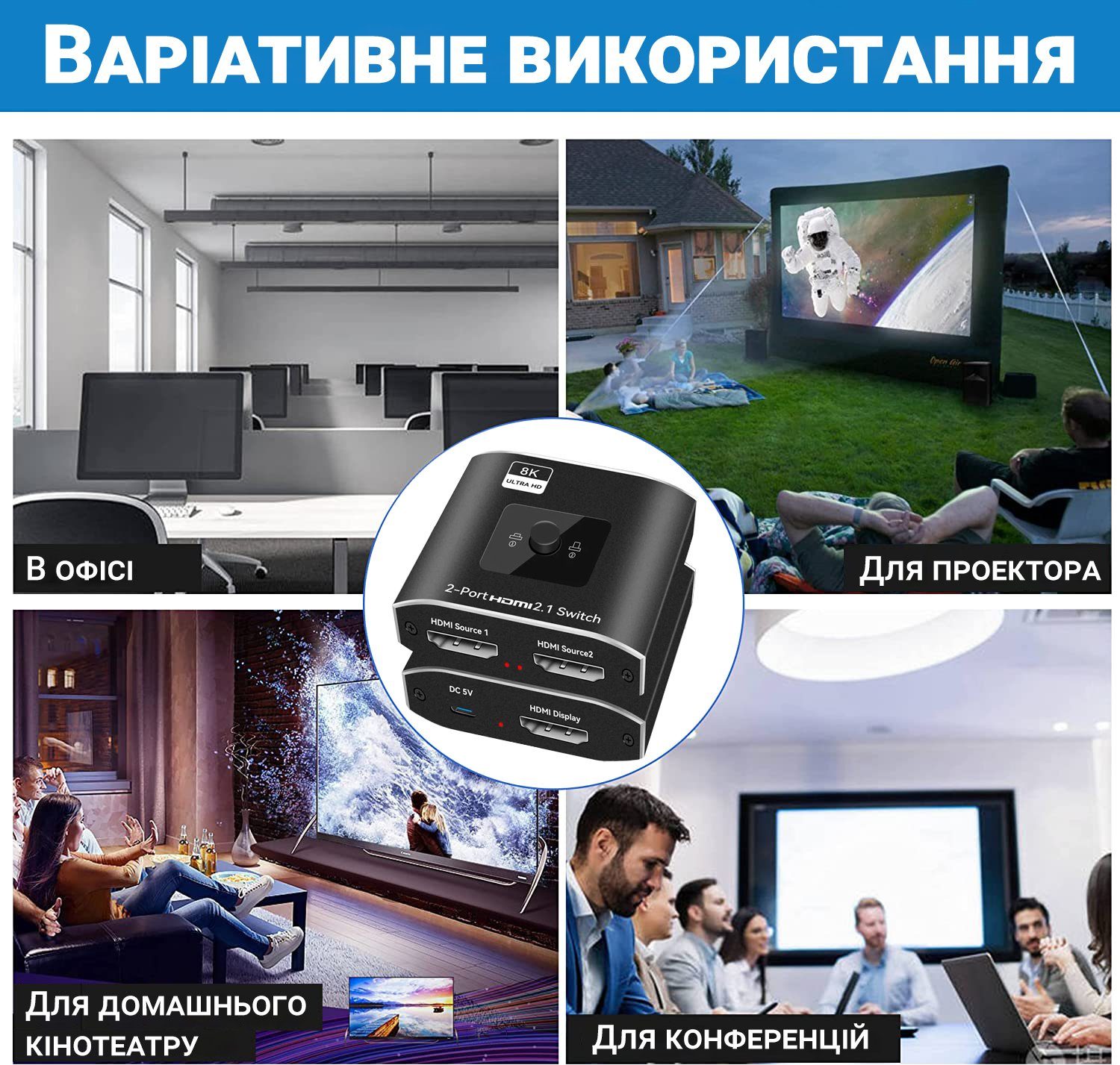 HDMI перемикач на 2 канали Addap HVS-09 | Switch: двопортовий світч з підтримкою 8K / 60Hz 11