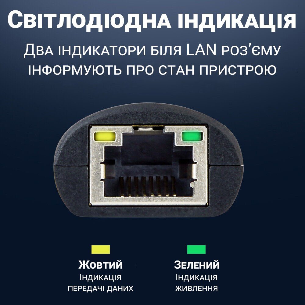Зовнішній мережевий адаптер USB Type-C на LAN з гігабітним інтернетом Addap UC2RJ45-02, мережева карта RJ-45, 1 Гбіт/с 5