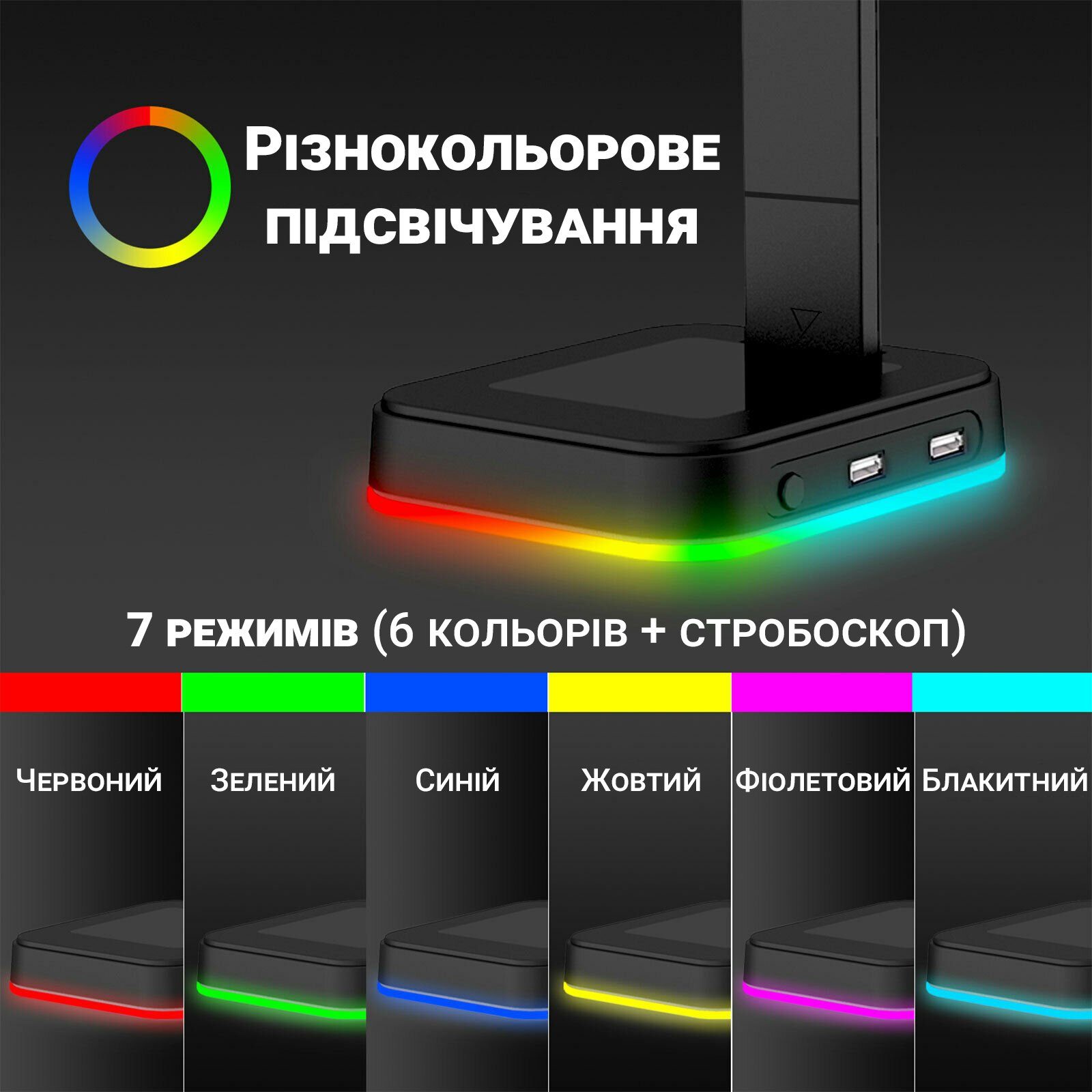 Мультифункціональна підставка для навушників / гарнітури Digital Lion G1, з RGB підсвічуванням та 2 портами USB 5
