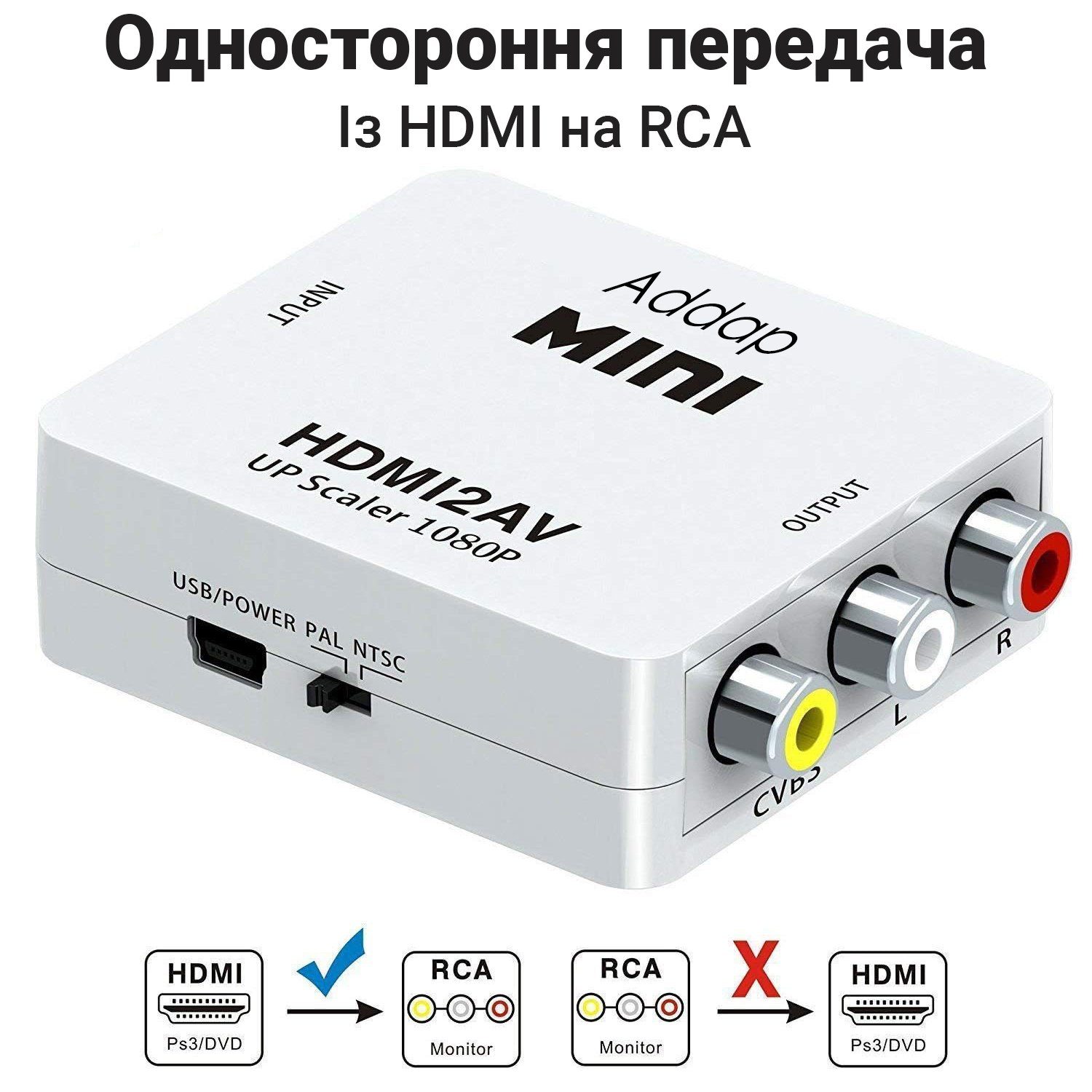 Конвертер відео з цифрового HDMI у аналоговий AV сигнал з підтримкою 1080P роздільної здатності Addap HDMI2AV-01 4
