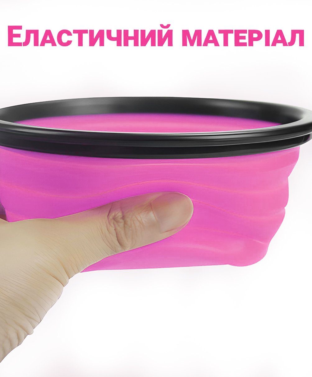 Складна похідна миска в дорогу для тварин iPets, з карабіном, Рожева 10