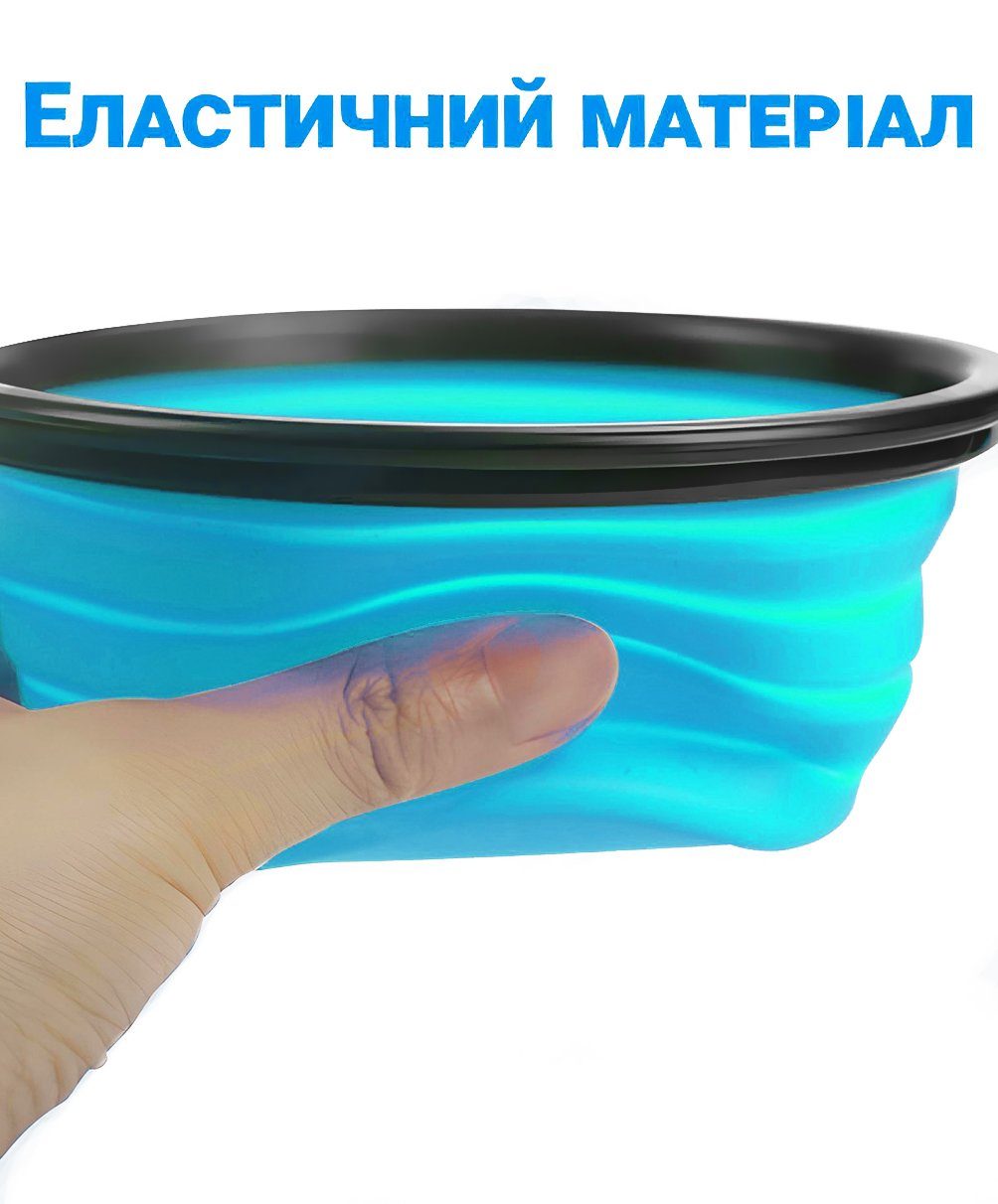 Складна похідна миска в дорогу для тварин iPets, з карабіном, Блакитна 10