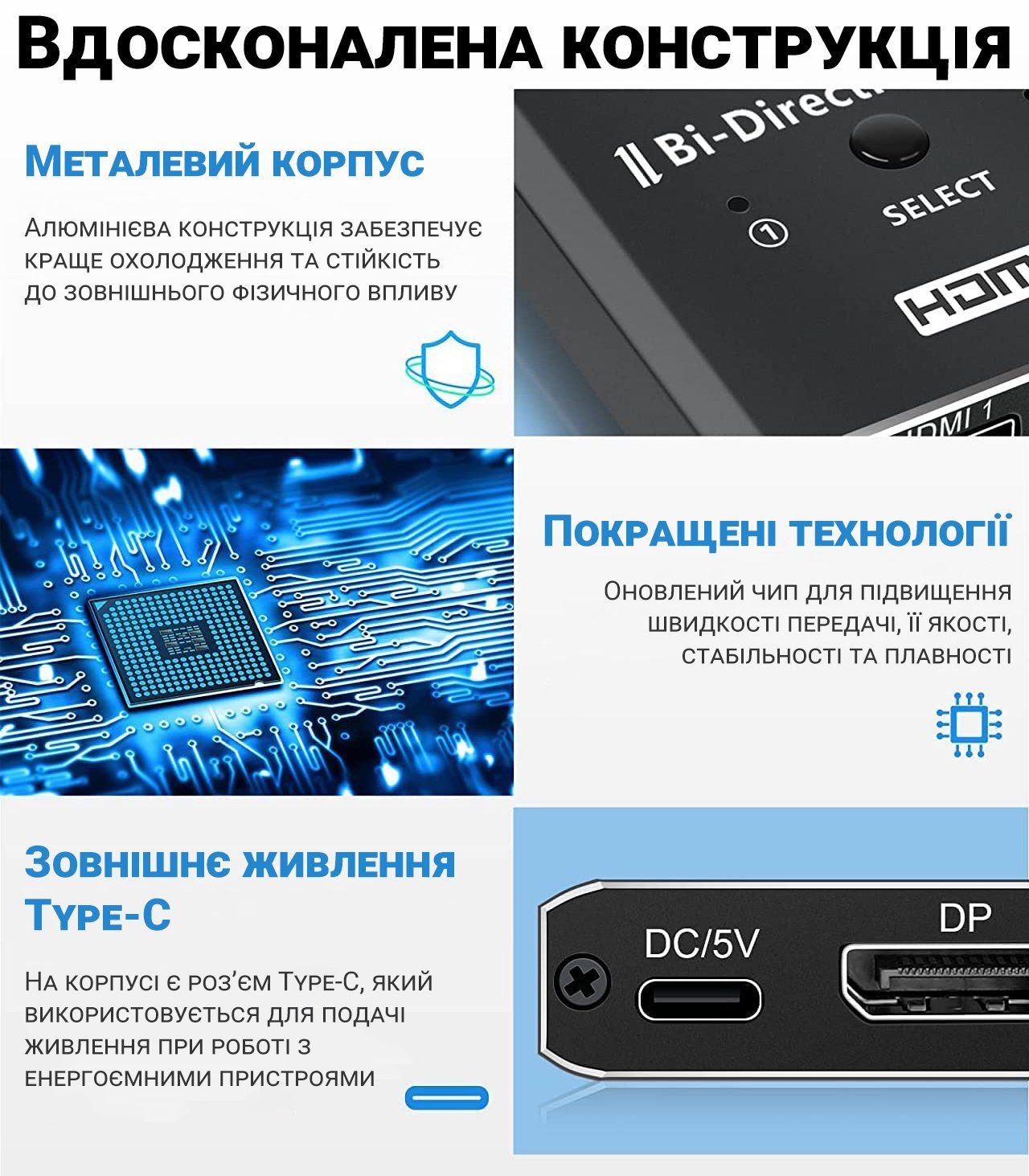 8K HDMI Світч + Розгалужувач двосторонній Bi-Direction Switch на 2 канали Addap HVS-11 | 2в1: перемикач + комутатор 9