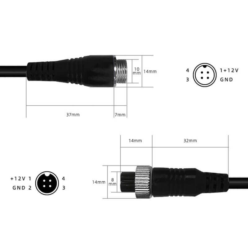 4Pin кабель Podofo Y3008A4, авіаційний роз'єм з фіксуючою гайкою, 20м (для камер заднього виду) 5
