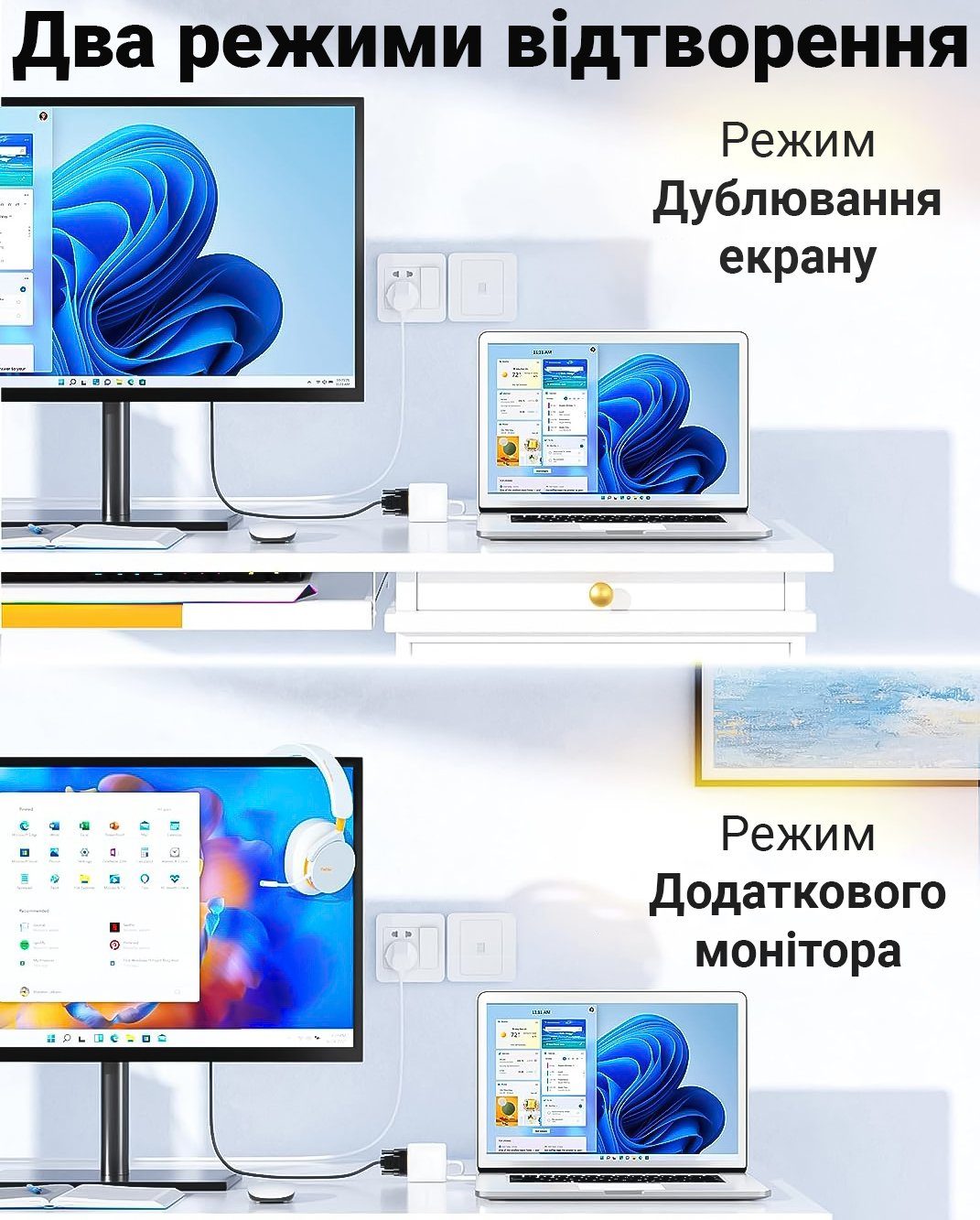 Адаптер / розгалужувач з mini Display Port на HDMI/VGA/DVI порти Addap MDPA-01Mix | перехідник 3в1 для передачі відеосигналу, FullHD 1080P 9