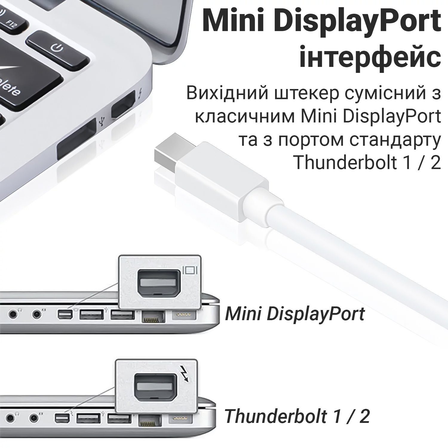 Адаптер / розгалужувач з mini Display Port на HDMI/VGA/DVI порти Addap MDPA-01Mix | перехідник 3в1 для передачі відеосигналу, FullHD 1080P 7