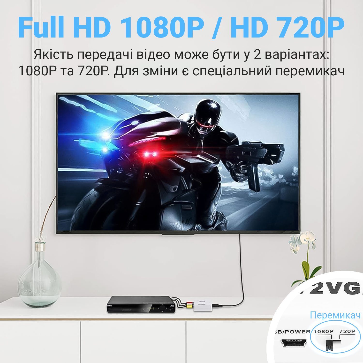 Аналоговий відео конвертер з AV на VGA роз'єм Addap AV2VGA-01, роздільна здатність Full HD 1080P 5