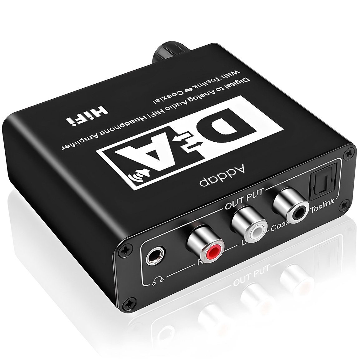 Конвертер звукового сигналу Addap DAC-02, ЦАП-перетворювач аудіо з Toslink (SPDIF) та коаксіального на RCA + mini Jack + SPDIF + коаксіал 12