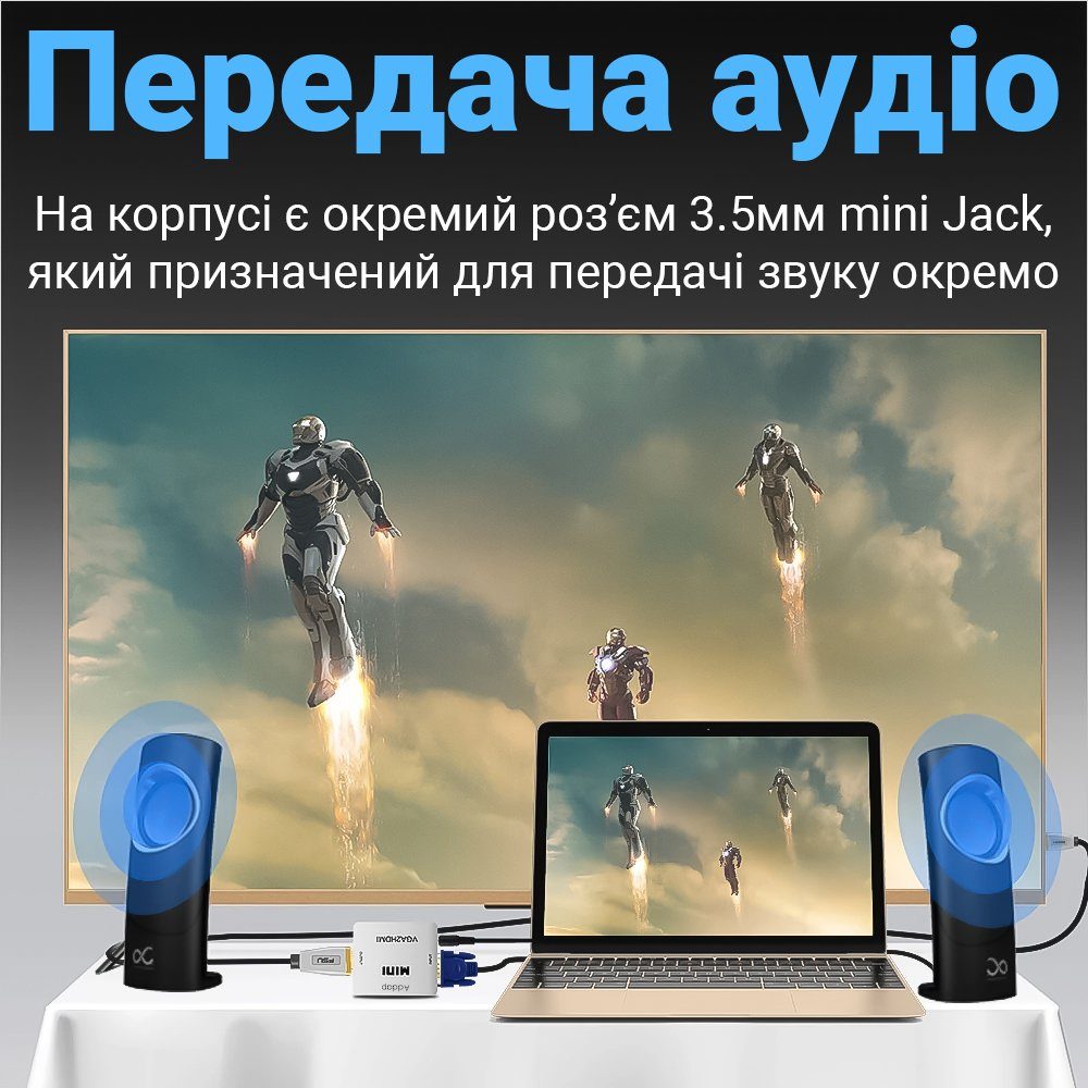 Конвертер відео сигналу з аналогового VGA на цифровий HDMI порт Addap VGA2HDMI-01, Full HD 1080P 5