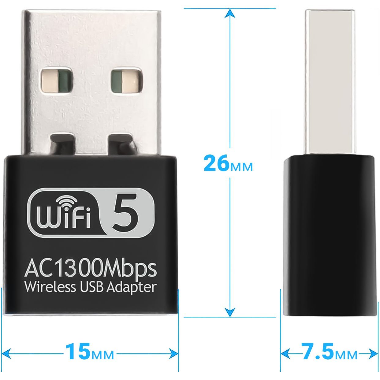 Швидкісний мережевий USB WiFi адаптер Addap UWA-06, дводіапазонний 2.4 ГГц + 5 ГГц, бездротовий приймач, 1300 Мбіт/с 9