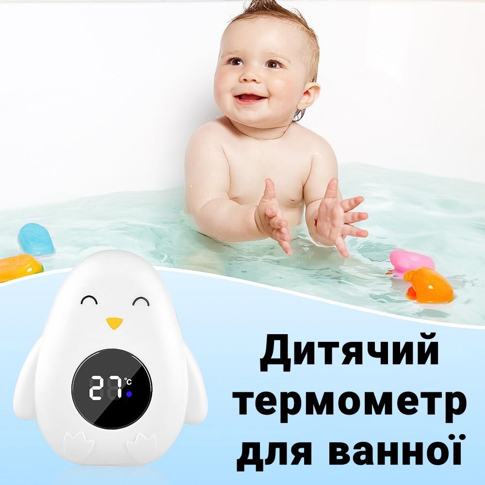 Дитячий термометр для ванної в формі пінгвіна UChef BT-03 для вимірювання температури води, Білий 3